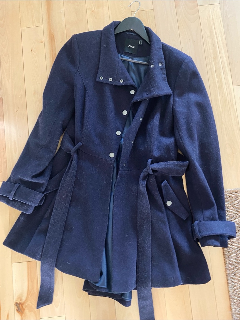 ASOS Flared Popper Skater Wool Blend Coat in Navy US Size 10